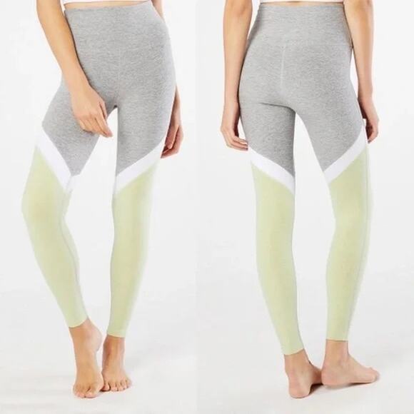 Beyond Yoga Tri-Panel Gray & Green High Waist Full Length Athleisure Leggings - Picture 1 of 7